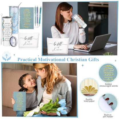 Domensi 6 Pcs Christian Gifts Set, 20 oz Tumbler Notepad Pens, Blue - color: Blue