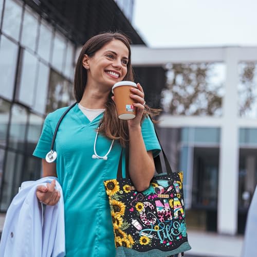Tote Bag For Women, Tote Bag With Zipper Large Shoulder Bag For Women Travel, Work, Office, College, Nursing - color: Cna Life