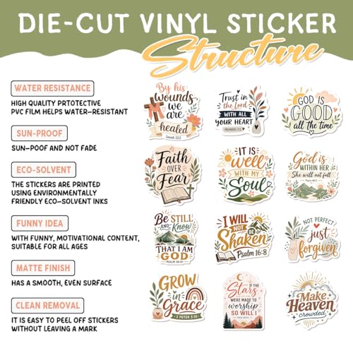 12PCS Faith Over Fear Bible Quote Stickers Pack, Inspirational Christian Vinyl Decals, Uplifting Stickers for Water Bottles, Laptops, Gifts for Religious Celebrations (M 12Christian) - color: M 12christian