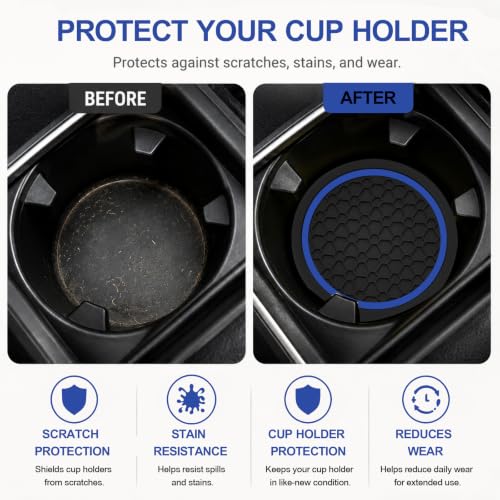4PCS Car Cup Holder Coasters - 2.75 Inch Non-Slip Insert Water Bottle Holder Pads, Dustproof Automotive Interior Accessories Mat, Universal for Vehicles, Trucks, RVs (Blue) - color: Blue