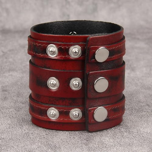 Jeilwiy Punk Rock Gothic Black Rivet Leather Spiked Necklace Collar Neckband Leather Choker Necklace for Women Mom Gifts Adjustable - color: Red Leather Cuff Bracelet