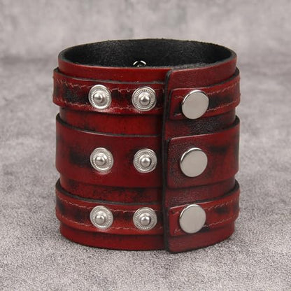 Jeilwiy Punk Rock Gothic Black Rivet Leather Spiked Necklace Collar Neckband Leather Choker Necklace for Women Mom Gifts Adjustable - color: Red Leather Cuff Bracelet
