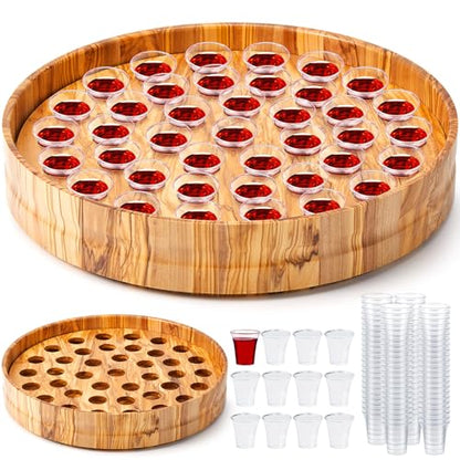 Zhehao 1 Pcs Wood Communion Tray Set with Disposable Cups Church Serving Plate Christian Church Supplies for Sunday Service, Fellowship and Ministry (Olive Wood) - color: Olive Wood