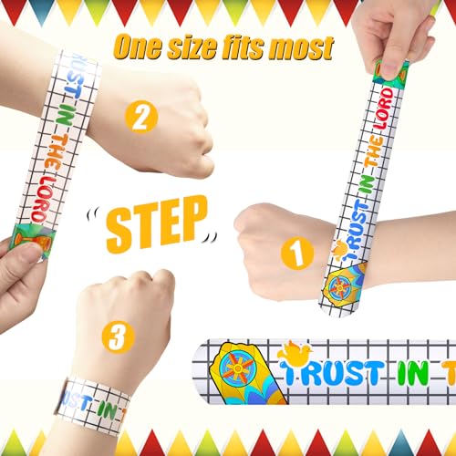 POPLAY 48PCS Christian Slap Bracelets, Snap Wristbands Bible Verses Religious Snap Bracelets for Kids Sunday School Gifts Classroom Prizes (Pack of 2) - size: 8.6 inches (Pack of 2)