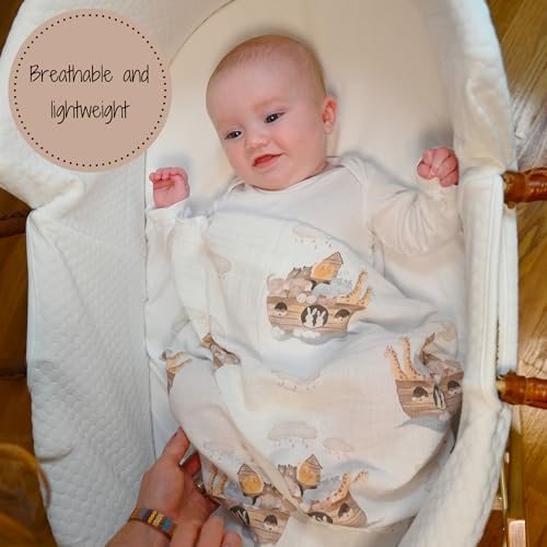 LollyBanks Muslin Swaddle Blanket, 47 x 47 in, Newborn Receiving Blanket - color: Noah's Ark