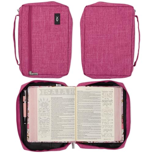 Christian Art Gifts Polyester Bible Cover for Men & Women: Jesus Fish Patch - color: Pink/Jesus Fish, size: Large
