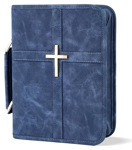 Vegan Leather Bible Cover Case, Bible Bag for Men Women, Gift Box Packaging - color: Indigo
