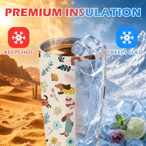 Hiboss Dachshund Tumbler with Handle and Flip Straw 28oz, Insulated Stainless Steel Wiener Dogs Cup Mug, Birthday Gifts for Women Dackel Owners Dog Mom Lovers Girls - color: Dog