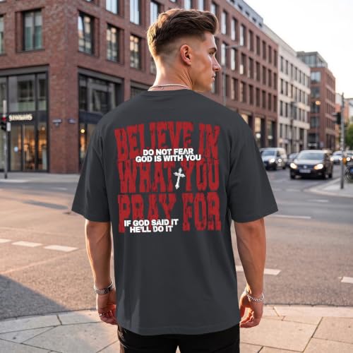 BINTEHGS Men's Christian Faith T-Shirts Inspirational Bible Verse Shirt Cross Oversized Tshirts for Men Jesus Graphic Tees - color: Deep Gray, size: Large