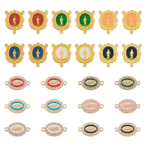 Elecrelive 24Pcs Virgin Mary Charms Crucifix Connection Rosary Centerpiece - color: Mixed Color, 12 Styles