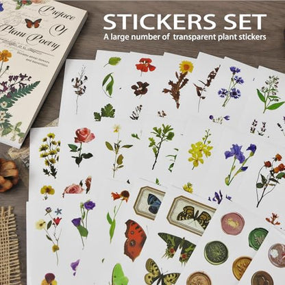 PRSTINCOL Flower Sticker Book, 40 Sheets 470pcs Floral Botanical Themed Journaling Supplies for Scrapbooking Supplies Aesthetic Junk Journal Craft DIY Craft Card Making Laptop - color: Colorful