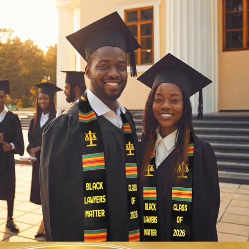 Geyoga Graduation Stole Kente Stole Black Authentic African Art 72" x 4.8" for Adult College Unisex Grads Celebrate - style: Black Lawyers Matter