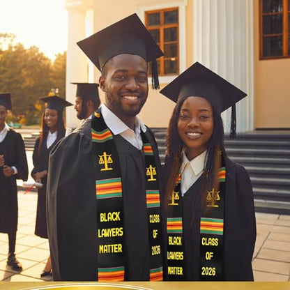 Geyoga Graduation Stole Kente Stole Black Authentic African Art 72" x 4.8" for Adult College Unisex Grads Celebrate - style: Black Lawyers Matter