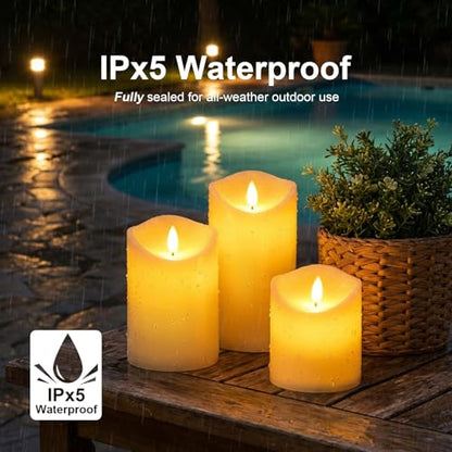 Solar Candles Outdoor Waterproof, Flameless LED Pillars Candles, Set of 3 - size: 3.25" × 4"/5"/6" (3-Pack)