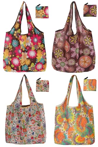 Reusable Grocery Bags, Versatile Tote Bag, Foldable Shopping Totes - color: Sunflower 4 Pack