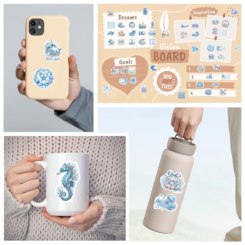 100 Pcs Blue Ocean & Sea Life Aesthetic Stickers - color: Blue Ocean Starry