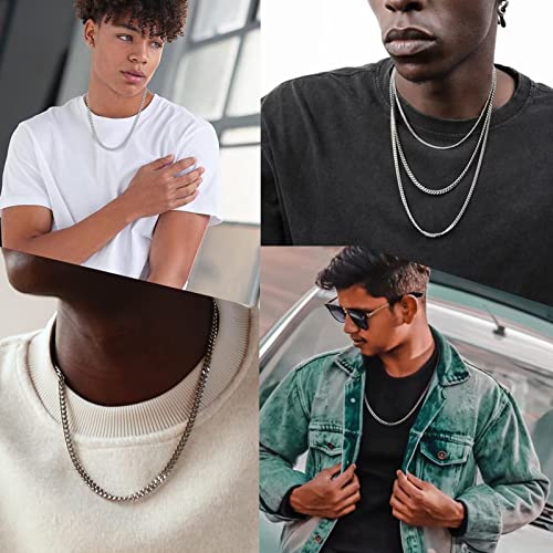 Reoxvo Stainless Steel Cuban Link Chain Necklaces Jewelry for Men - color: a.5mm width-steel, size: 20.0 Inches