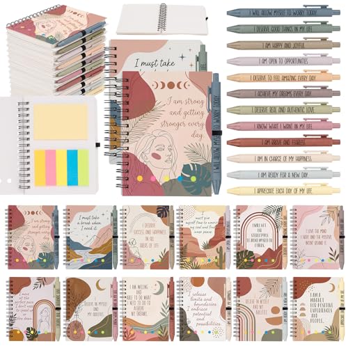 Sprial Notebooks with Pens Bulk, 48 Pack, 5.5 x 4.7 Inch Aesthetic - color: Bohemian