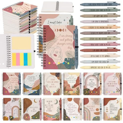 Sprial Notebooks with Pens Bulk, 48 Pack, 5.5 x 4.7 Inch Aesthetic - color: Bohemian