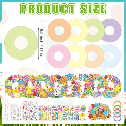 Hollowfly 48 Sets Easter Wreath Craft Kits, 8 Paper Designs with Stickers - style: Easter