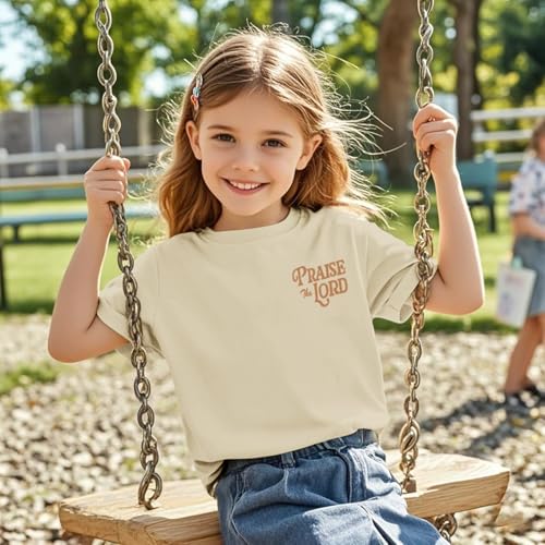 Fkatuzi Christian Shirts for Girls Praise The Lord Shirt Kids Jesus Faith Bible Verse God Religious Cute Graphic Tee Tops - color: Apricot, size: 3-4T