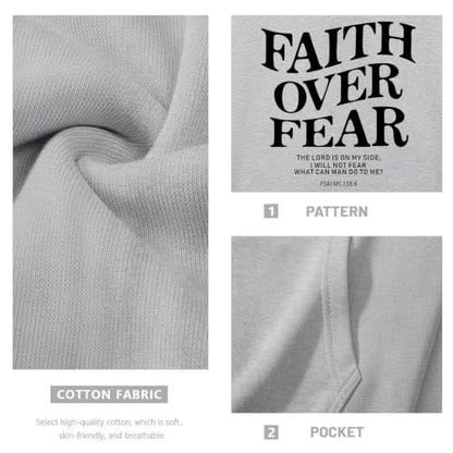 Fkatuzi Christian Faith Over Fear Hoodies For Teen Jesus Hoodie God Sweatshirt Bible Verse Religious Graphic Tops - color: Light Gray, size: Medium