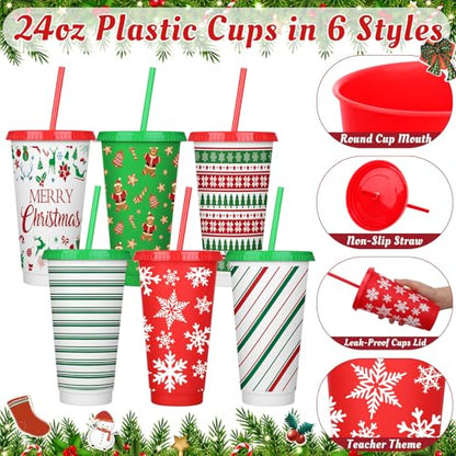 Funnymoom 24 Pcs Christmas Gifts Set Include 24 oz Merry Christmas Plastic Tumbler Cup with Lids and Straw Makeup Cosmetic Bag Crew Santa Sock Keychain for Xmas Party Favor Winter Friendmas Gifts - style: Pine and Berry