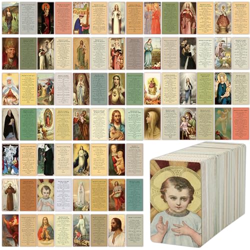 chiazllta 240 PCS Catholic Saint Prayer Cards Bulk Holy Prayer Cards for Peace Mass Devotional Bible Bookmarks 9×5 cm Assorted 40 Styles Inspirational Christian Religious Gifts for Women Men Kids