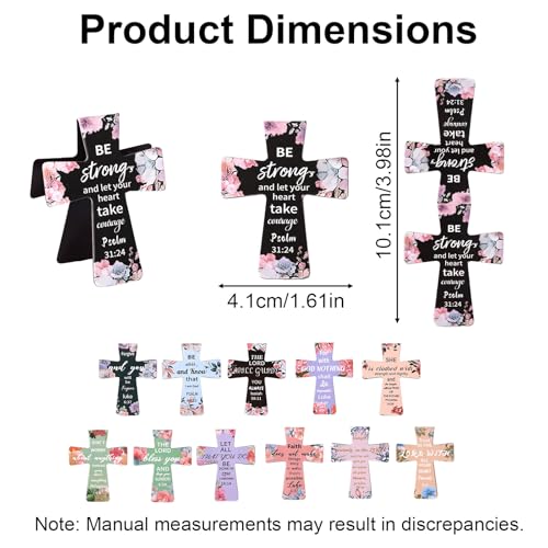 12pcs Magnetic Cross Bookmarks, Floral Design Magnet Christian Book Page Marks Clips with Bible Verse for Women Readers Teachers Students, Catholic Religious School Church Gifts