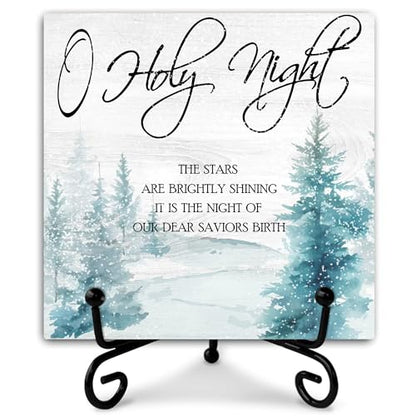 Holy Night Wooden Sign Decor, Christmas Scripture Quote Plaque, Rustic Wooden Plaque Sign With Iron Stand, Farmhouse Home Office Restroom Desk Shelf Decorations - style: Christmas