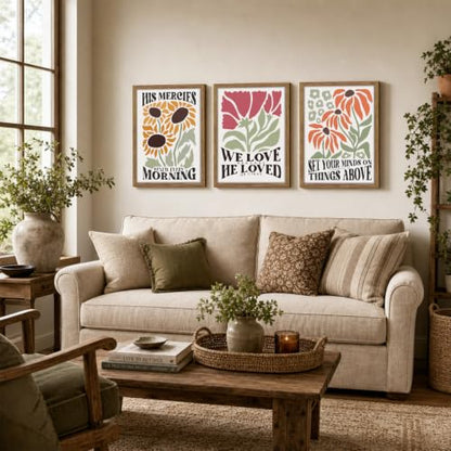 3 Piece Christian Scripture Wall Art Framed Bible Verses Prints 12x16 In - color: Flower（Framed）, size: 16"L x 12"W