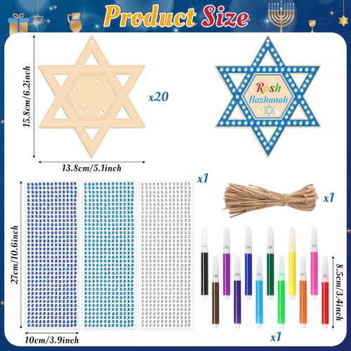 BeYumi Rosh Hashanah Wooden Crafts - 20Pcs Star of David Ornaments for Kids - style: Star of David