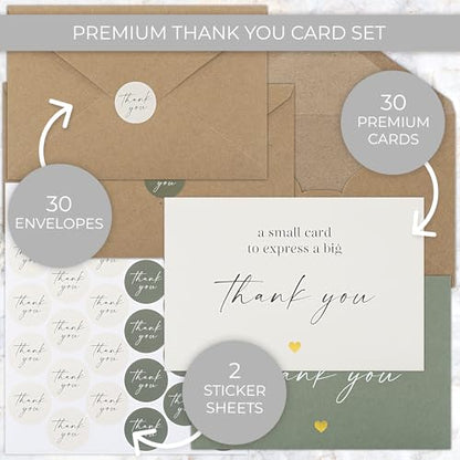 ZICOTO Beautiful Thank You Cards Set of 30 With Envelopes and Stickers
