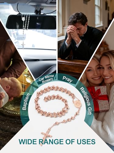 Supcare Rosary for Men Women Catholic Necklace Rosary Beads Customized - color: B04-Virgin Mary Rose Gold with Case