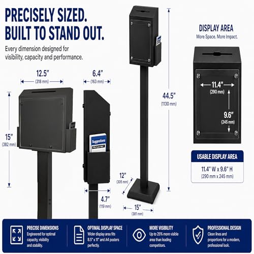 Suggestion Box with Stand, Floor Standing Offering Box, Heavy Duty Metal Locking Ballot Collection Safe Box for Voting Charity Donation Church Election Ballet Event