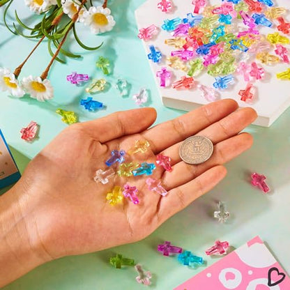FASHEWELRY 300pcs Clear Acrylic Cross Beads Candy Color Cross Loose Beads Transparent Crosses Spacer Beads Easter Crucifix Loose Beads for Jewelry Making - color: Cross-10 Colors
