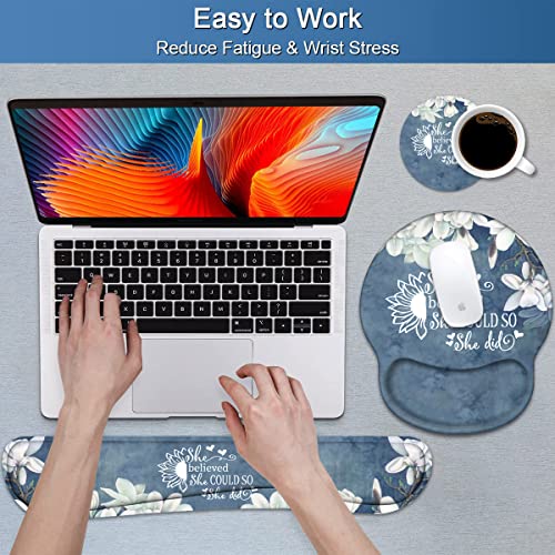 Keyboard Wrist Rest and Mouse Pad Wrist Support Set with Coasters, Inspirational Quote She Believed She Could So She Did Wrist Support Mouse Pad with Non-Slip PU Base for Computer Laptop Home Office - color: Inspirational Quote She Believed She Could So S