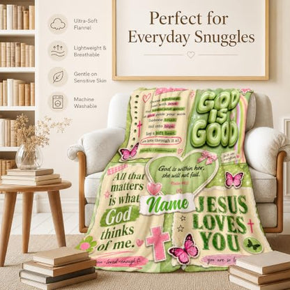 Custom Blanket for Kids Adult, God Theme Blankets for Sofa Camp Bed - color: Green