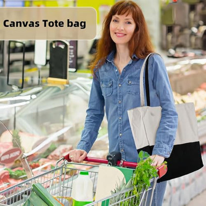 3 Pack Canvas Grocery Bags with Long Shoulder Strap and Short Handle（Black） - color: Black-3pack