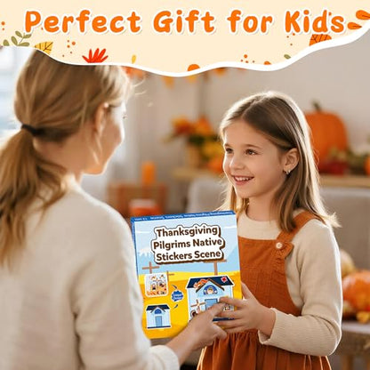 CY2SIDE Thanksgiving Pilgrimage Scene Sticker - 12 Set Pilgrims Theme Sticker Art Craft for Kids Classroom Activities, Make a Native American Scene Game with Turkey Decal for Thanksgiving Party Favors - style: Pilgrimage