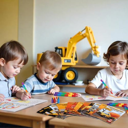 BenLouis 24 Construction Mini Coloring Books with 24 Crayons for Kids Bulk - style: Construction