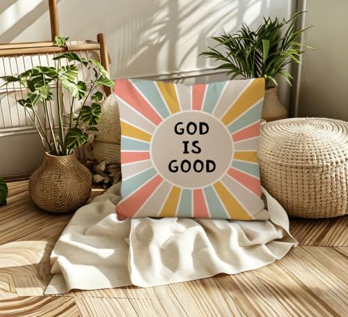 God is Good Christian Boho Sunshine Nursery Pillow Cover 18x18 Decor - color: God-2