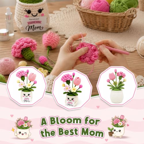 Cute Crochet Flower Gifts for Mom, Remember I Love You Mom Birthday Gifts - color: Mom