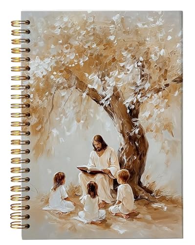 bitCNY Jesus Teaching Notebook – Spiritual Art Journal with Jesus and Children Illustration, 8.3x5.5 Inches Christian Notebook for Kids and Moms 411 - color: white-Jesus Teaching