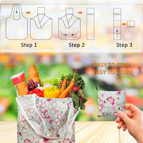 Lightweight Foldable Tote Bag, Reusable Grocery Shopping Bag - color: Rose 4 Pack