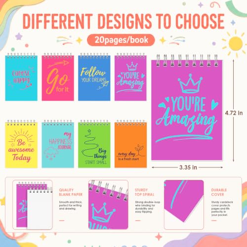 Sprial Notebooks with Pens Bulk, 48 Pack, 5.5 x 4.7 Inch, Bright - color: Bright Motivational Collection