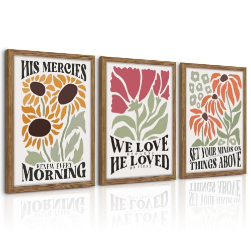 3 Piece Christian Scripture Wall Art Framed Bible Verses Prints 12x16 In - color: Flower（Framed）, size: 16"L x 12"W