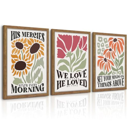 3 Piece Christian Scripture Wall Art Framed Bible Verses Prints 16x24 In - color: Flower（Framed）, size: 24"L x 16"W