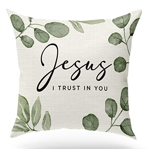 KongMoTree Bible Verse Throw Pillow Case, Blessing Gift, Scripture Art, Scripture Sayings, Bible Quote, Jesus I Trust in You, Church Gifts, Sofa Bed Living Room Porch Decoration, 18x18 Inch(GMS691) - color: Jesus I Trust in You