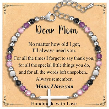 Adjustable Religious Gifts Cross Bracelet for Women Girl - style: Dear Mom